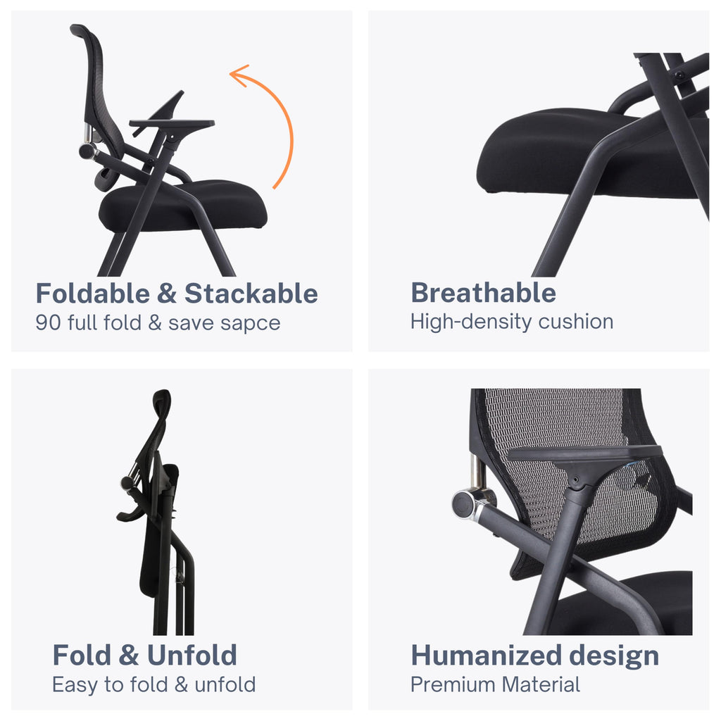 Blaneduo Updated Conference Room Chairs, Folding Office Desk Chair with Lumbar Support and Sliding Armrest with Casters, Stackable Office Guest