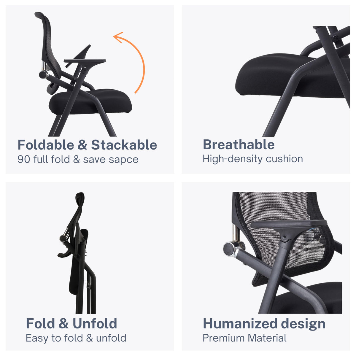 Blaneduo Updated Conference Room Chairs, Folding Office Desk Chair with Lumbar Support and Sliding Armrest with Casters, Stackable Office Guest