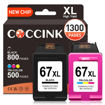 COCCINK 67XL Ink Cartridge for HP Ink 67 Deskjet 2800e 4200e 2700e 4100e | Deskjet 2755e 4258e 2855e 2842e 2852e 2827e 4155e Remanufactured for Printer Ink HP 67 XL HP 67 Ink Black Color Combo Pack