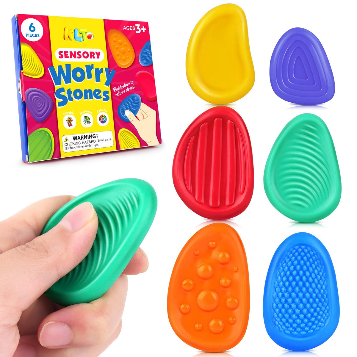 Fidget Toys Sensory Stone for Kids: 6 Pack Textured Soft Worry Stone for Autism Kids Calming - Fidget Stress Toys for Students Stress Relief - Small Prizes Fidget Toys
