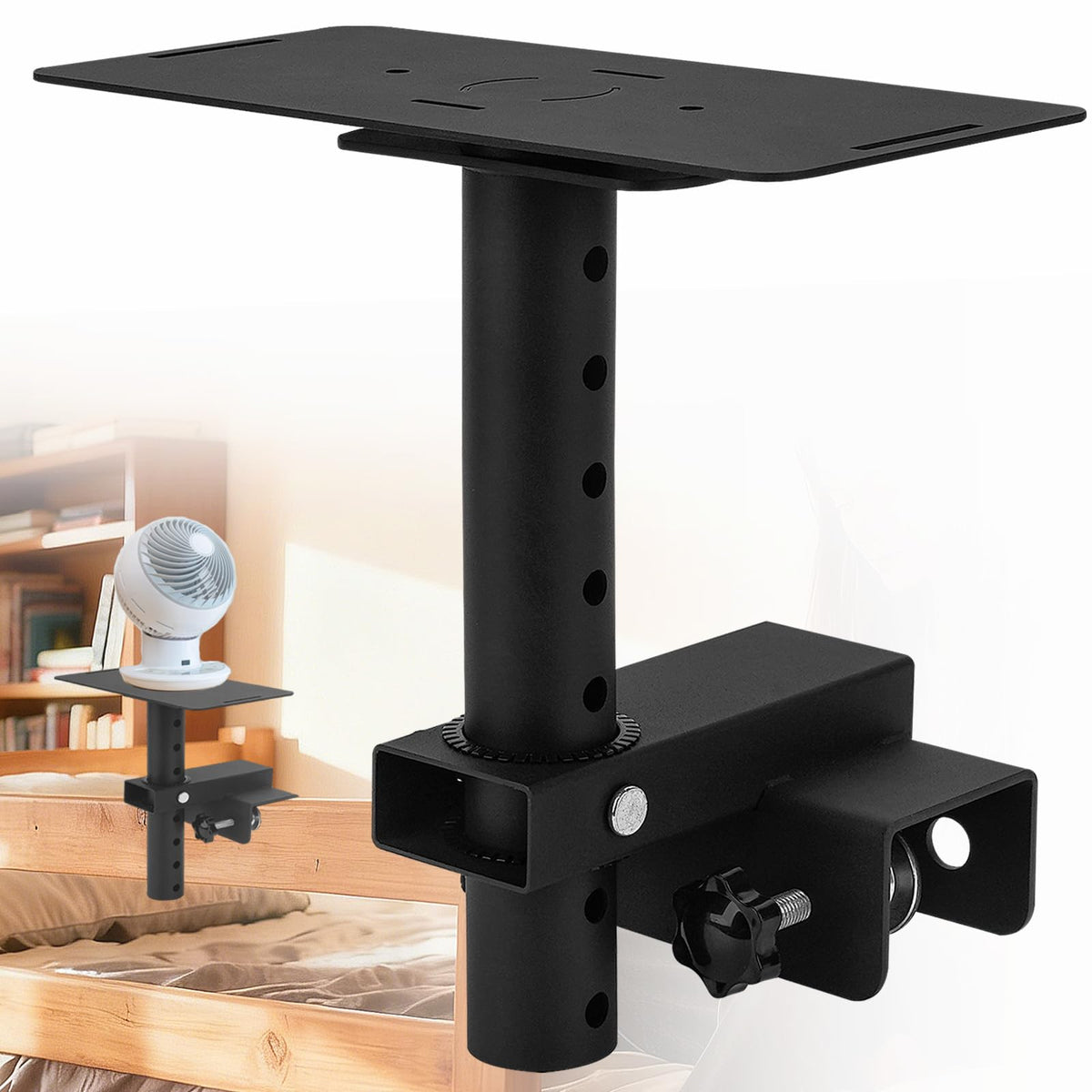 Bed Fan Holder, Adjustable Fan Holder for Dorm Room, Heavy-Duty Bunk Bed Fan Mount with Strong Touch Fastener for Bunk Bed,Desk