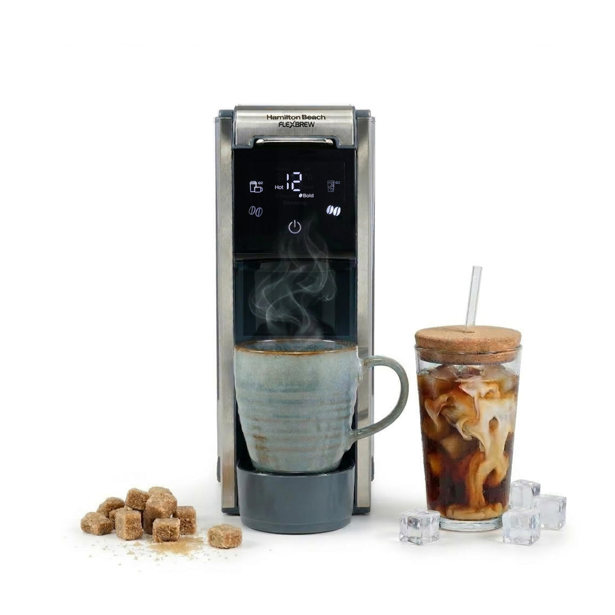 Hamilton Beach FlexBrew Advanced 4-in-1 Single Serve Hot & Iced Coffee Maker with Removable 45 oz. Water Reservoir, Use Pod Packs and Grounds, Fast Brewing, Kitchen Makeover Blue
