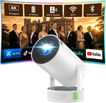 Mini Projector with WiFi and Bluetooth, Portable Projector with Built-in Battery, 4K Supported Android 11.0 Smart Outdoor Projector for Camping, Bedroom, Compatible with iPhone/TV Stick/HDMI/Laptop