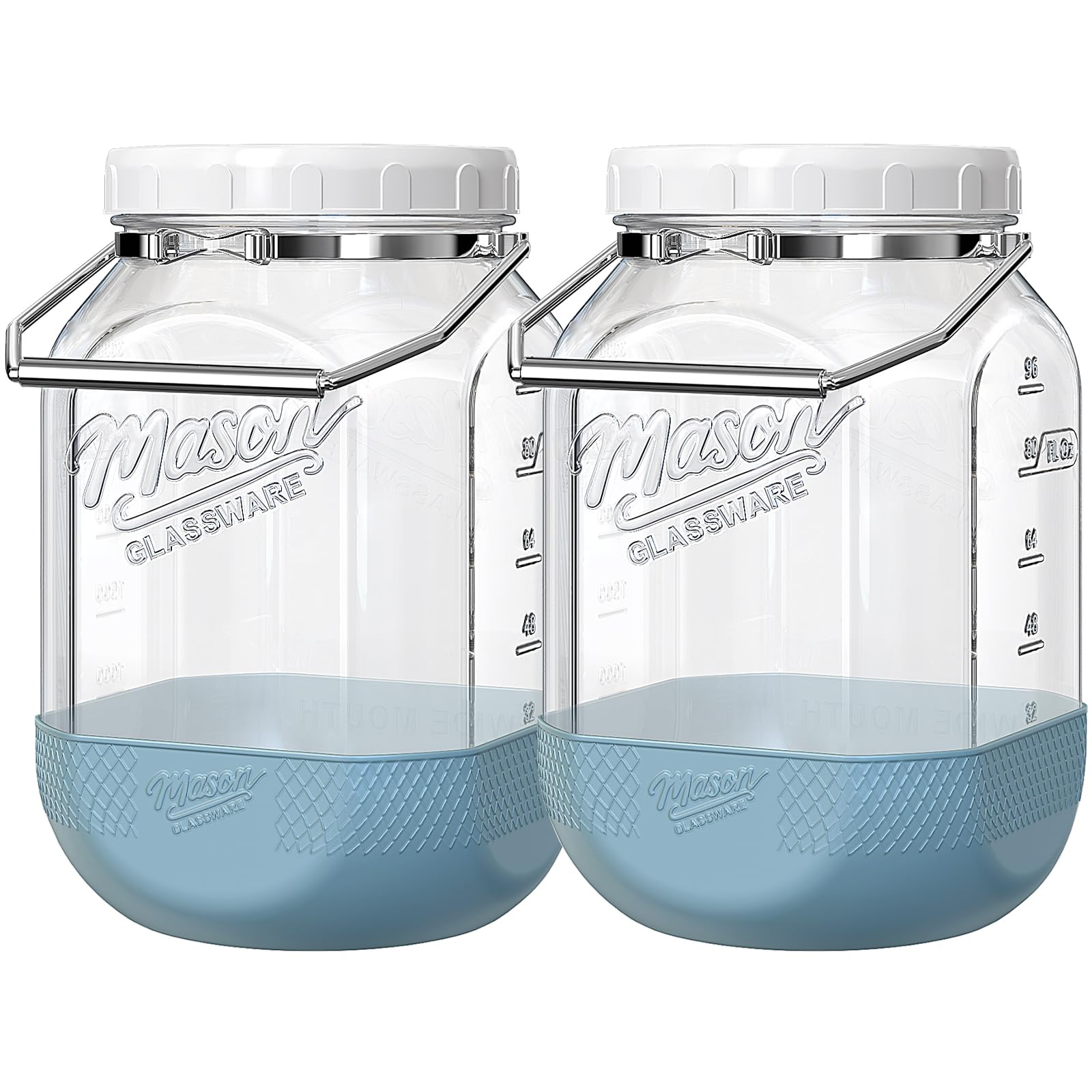 2 Pack Square Glass Containers with Airtight Lids, Wide Mouth Mason Jars, 1 Gallon Glass Jar With Handle & Non-slip Base & Scale Mark, 128 Oz Pantry Storage Canisters for Flour, Rice, Pickle