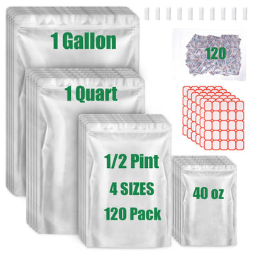 Wolobag 120 Mylar Bags with 120 x 300cc Oxygen Absorbers for Food Storage
