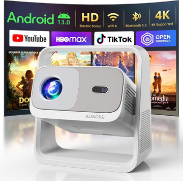 Smart Projector with WiFi6 and Bluetooth5.2, 2000ANSI, Built-in Apps, 4K Support, Native 1080P Outdoor Movie Projector, Auto Keystone & 360°Stand, Portable Proyector for Home Theater, 2026 New, White