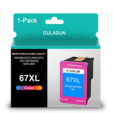 67XL Tri-Color Ink Cartridge Remanufactured for HP Ink 67 XXL 67 Ink Fit for Envy 6055e 6055 Envy Pro 6455e 6455 DeskJet 4155 2755 Printer (1 Tri-Color)