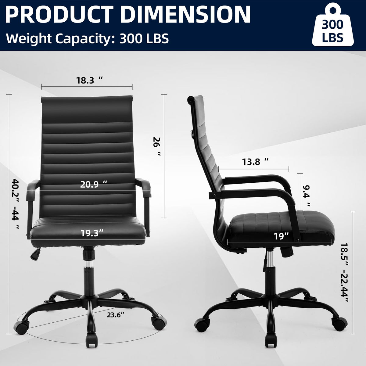 Haranuo Office Chair, Ergonomic Executive Conference Room Chairs, Ribbed Leather Desk Chair with Lumbar Support, Adjustable Height Mid-back