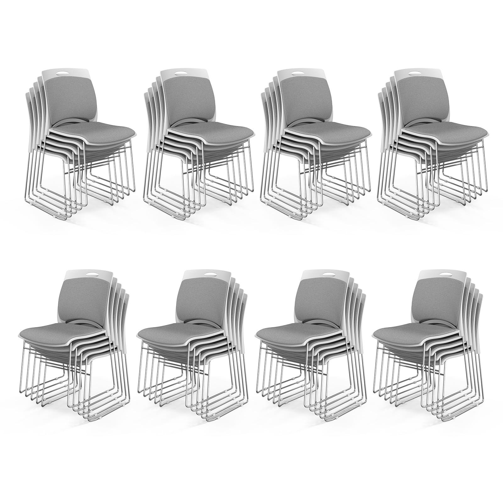 Vingli Stackable Plastic Mesh Padded Chairs for Office Set of 40, Grey, 40 Pack