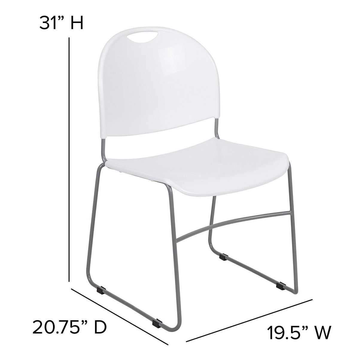 Flash Furniture Hercules Stack Chair, White, Set of 1, White Plastic/silver Frame