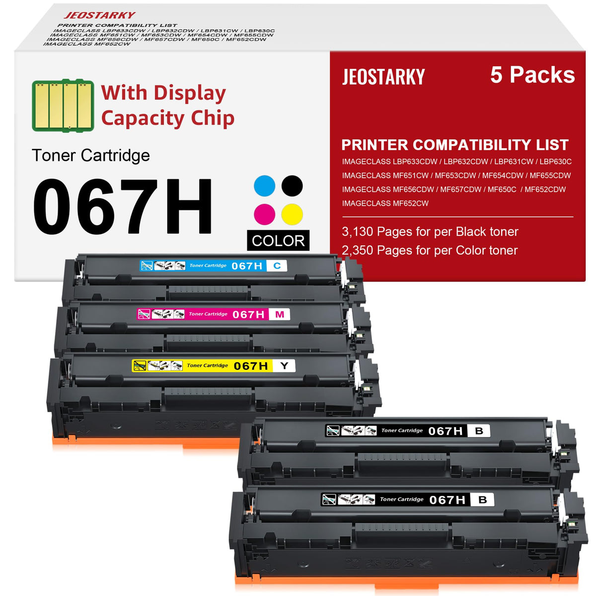 067H 067 Toner Cartridge Set Replacement for Canon 067H Compatible for Color ImageClass MF652Cw MF656Cdw LBP632Cdw MF654Cdw MF653Cdw LBP633Cdw MF650C LBP630C Printer High Yield 5 Pack