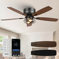 48" Flush Mount Farmhouse Ceiling Fans with Lights and Remote, 6-Speed Quiet Reversible Motor, Timing Function Low Profile Ceiling Fan for Bedroom Living Room Patio