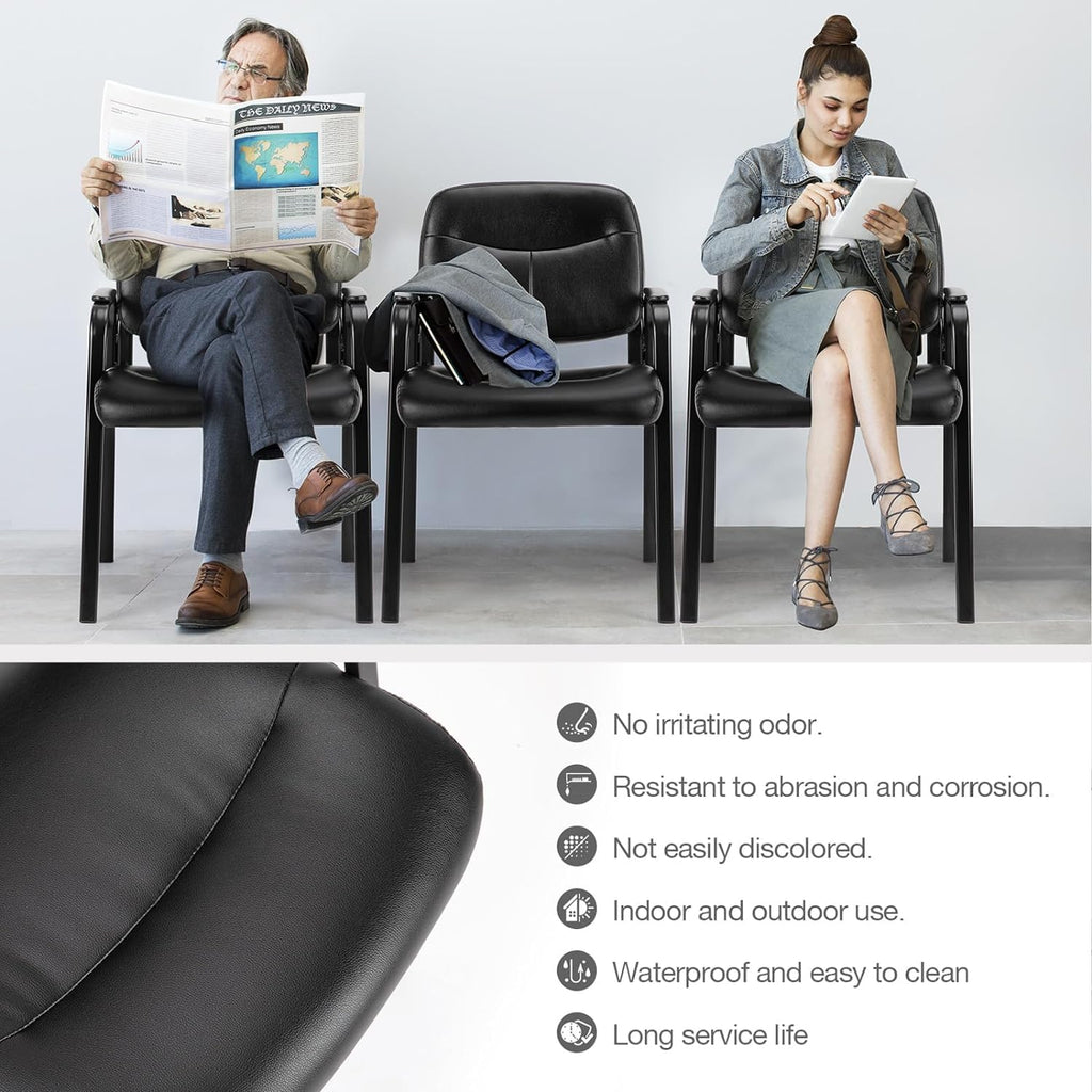 Newbulig Waiting Room Chair Set of 2, Office Guest Arm Desk Chair No Wheels Leather Stationary for Reception, Comfy Padded Arms, for Conference