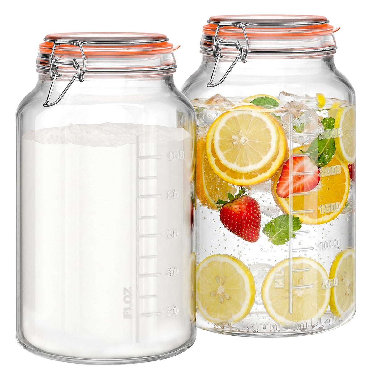 1 Gallon Glass Jars with Lids, 2 Pack Wide Mouth Mason Jars, 138 oz
