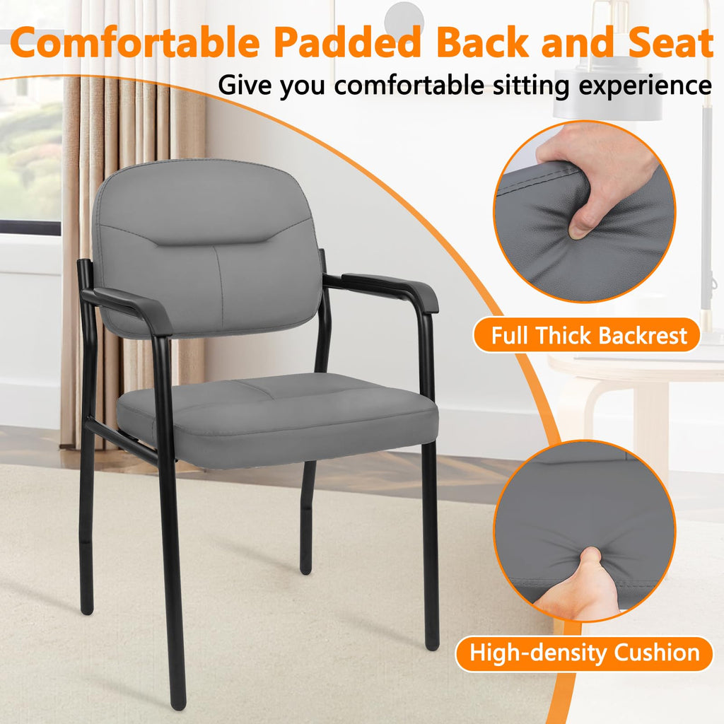 Clatina Leather Guest Chair Sets of 2, Office Reception Chair No Wheels with Armrests and Lumber Support, Ergonomic Desk Armchair for Meeting