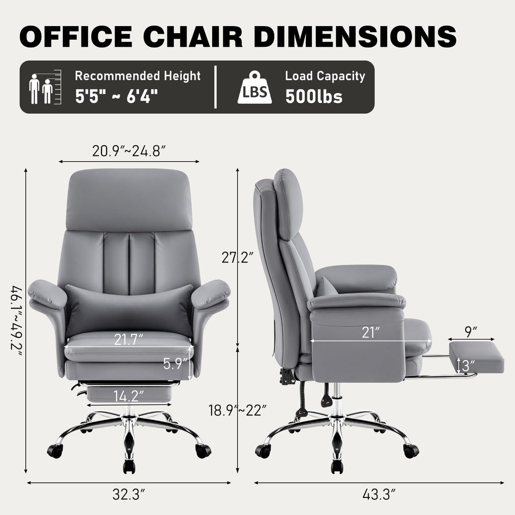 Furnistyle Comfortable Home Office Chair with Footrest 400lbs, Premium Pu Leather Office Chair with High Back Adjustable Lumbar Support