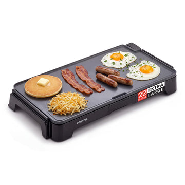 Gourmia 22 Inch XL Electric Griddle Pan - Nonstick Extra Large Flat Top Ceramic Surface, Countertop Cooker, Adjustable 200°F–400°F, Pull-Out Drip Tray, Compact Handle-Free Design