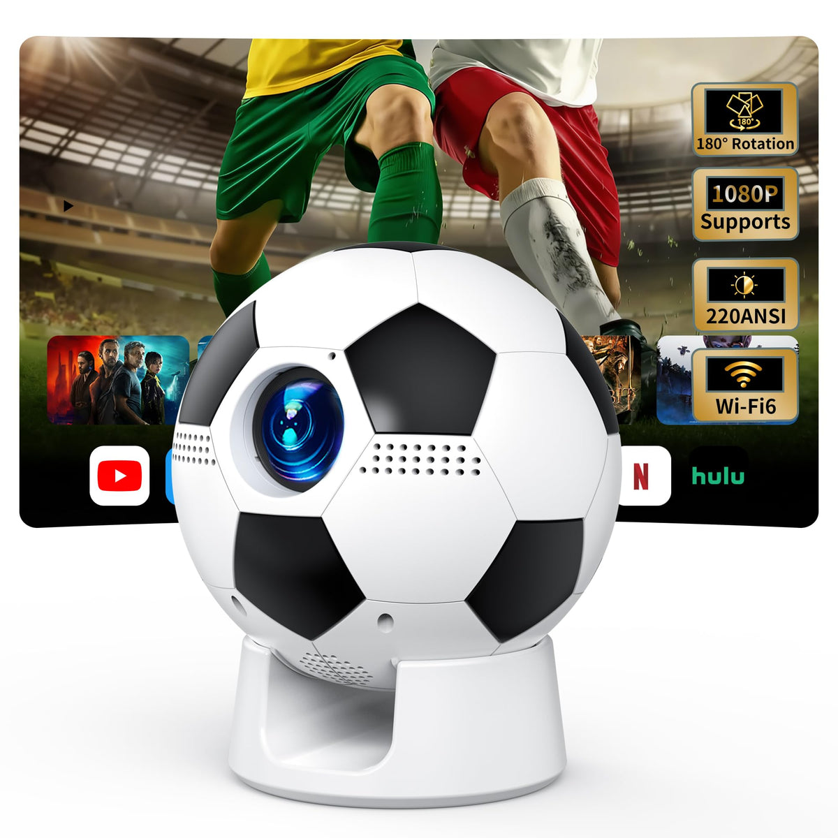 [Built in APP & Electric Focus] Smart Mini Projector with WiFi 6 & Bluetooth 5.4, Movie Projector for Bedroom Outdoor, Auto Keystone, 1080P Supported, Compatible with Smartphone HDMI USB
