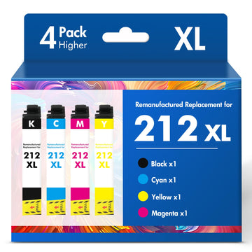 Remanufactured Replacement for 212XL XP-4105 Ink Cartridges Combo Pack 4 Compatible for 212 for Epson Printer XP-4100 XP 4100 4105 XP-4105 Workforce WF-2850 WF 2850 2830 WF-2830 WF-2810 (4 Pack KCMY)
