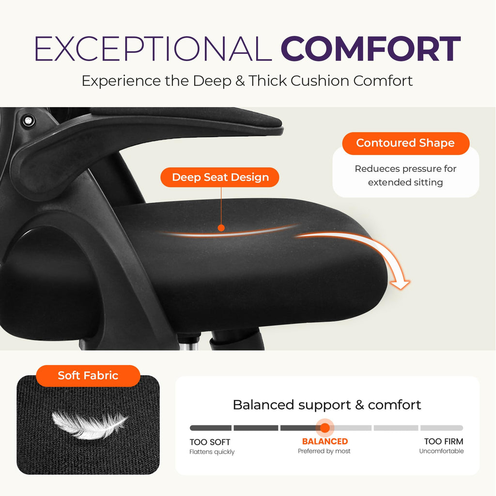 Neo Chair Office Desk Chair, Ergonomic Mesh with Flip-up Arms, All Black, Medium