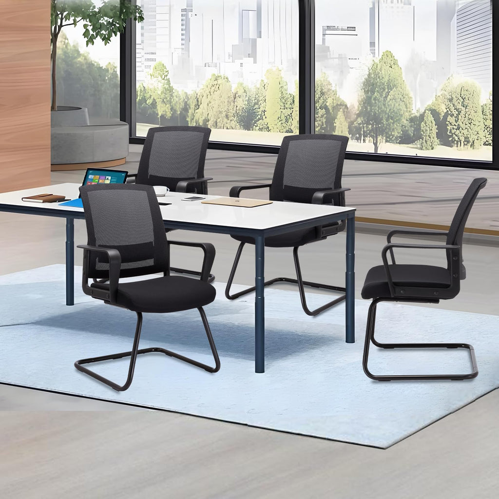 Clatina Office Guest Chair with Lumbar Support and Mid Back Mesh Space Air Grid Series for Reception Conference Room 4 Pack, Black