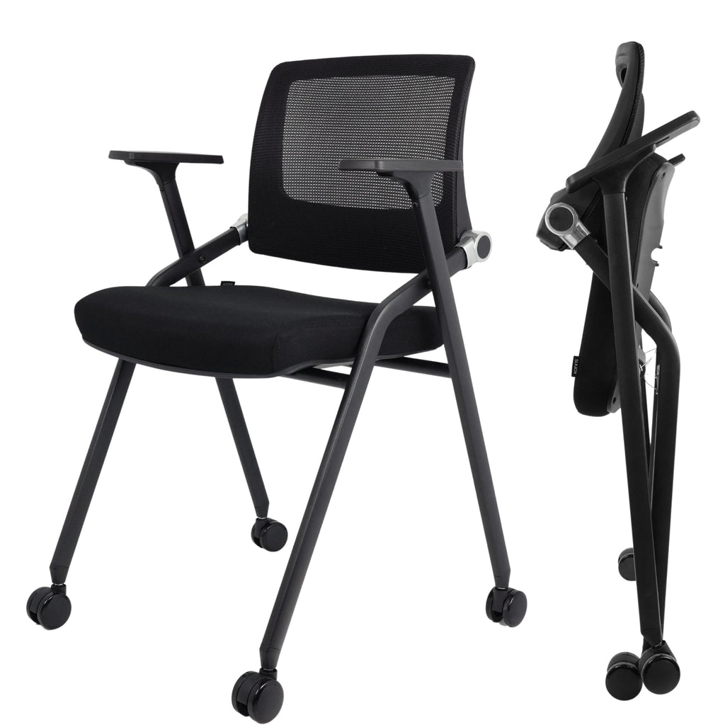 Slkjchr 2 Pack Foldable Office Chairs with Wheels, Mesh Back, Arms and Portable - Folding Office Chairs for Conference Room Chair, Office Guest