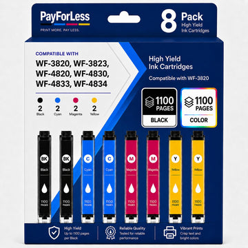 Remanufactured Replacement for Epson 822XL Ink Cartridges for 822 XL T822 Workforce Pro WF-3820 WF-3823 WF-4820 WF-4830 WF-4833 WF-4834 Printer 2 Black 2 Cyan 2 Magenta 2 Yellow 8 Pack