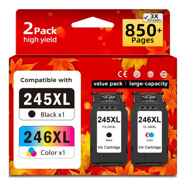245XL 246XL Ink Cartridges Replacement for Canon Ink 245 and 246 XL Black Color Combo Pack PG245XL CL246XL for PIXMA MG2522 MX490 MX492 TS3320 TS3122 TS3322 TR4522 TR4500 TR4520 MG2500 Printer