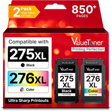 PG-275 XL/CL-276 XL for Canon Ink 275 and 276 275XL 276XL for Canon 275 and 276 Ink Cartridges Work with Pixma TR4720 TS3720 TS3522 TR4722 TS3722 TS3520 TS3700 TR4723 TS3500 TR4700, 2-Pack