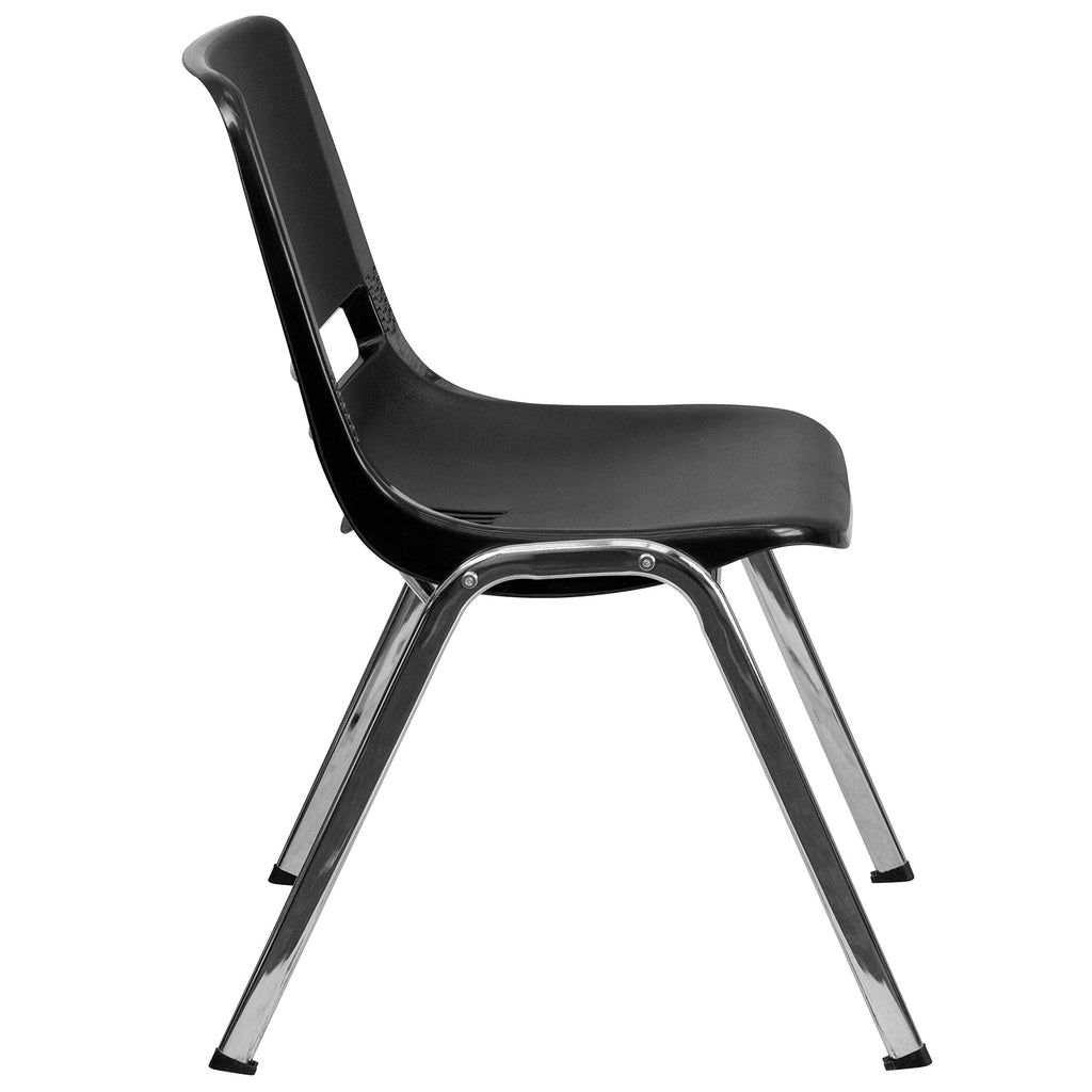 Flash Furniture 5 Pack Hercules Series 661 Lb. Capacity Black Ergonomic Shell Stack Chair with Chrome Frame and 16'' Seat Height, Black