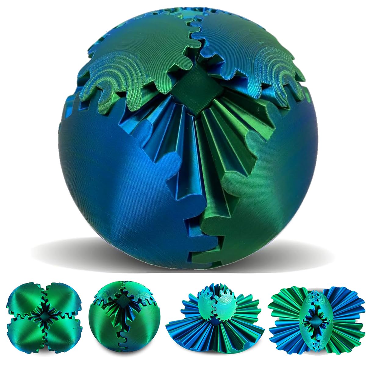 Gear Sphere, 3D Printed Gearsphere - The Steampunk Whirling Wonder Fidget Gear Ball, Gearsphere Cube Fidget Toy for Office and Home, Stress Relief Cool Stuff Toys Gift for 3+ Kids Adult (Green)