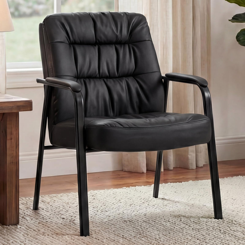 Olixis Waiting Room Chairs Set of 8, Leather Office Desk Reception Guest Stationary Side Chair with Padded Arms for Home Conference Lobby Area