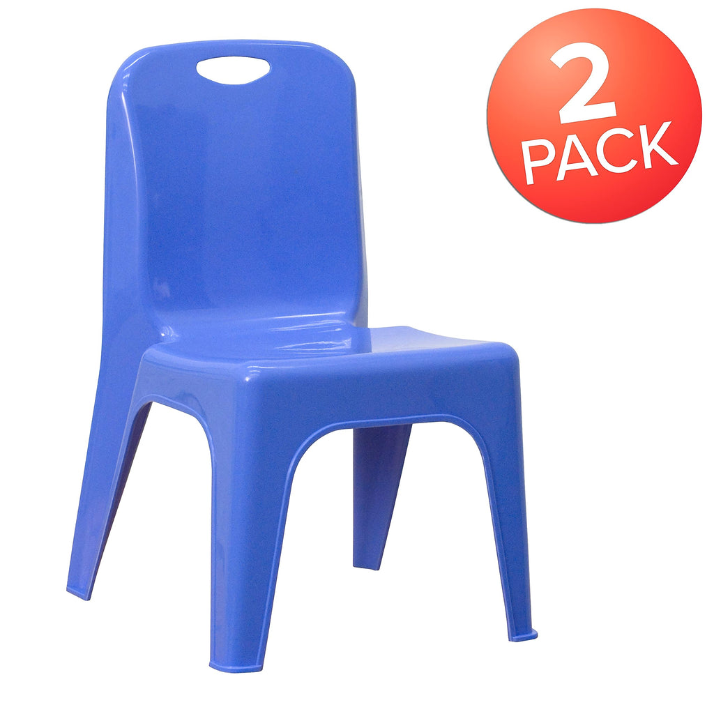 Flash Furniture 2 Pack Blue Plastic Stackable School Chair with Carrying Handle and 11" Seat Height, 11\" Seat