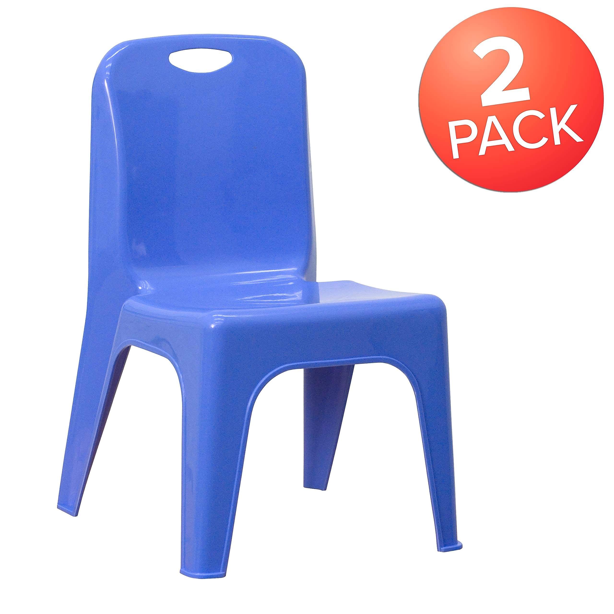 Flash Furniture 2 Pack Blue Plastic Stackable School Chair with Carrying Handle and 11" Seat Height, 11\" Seat