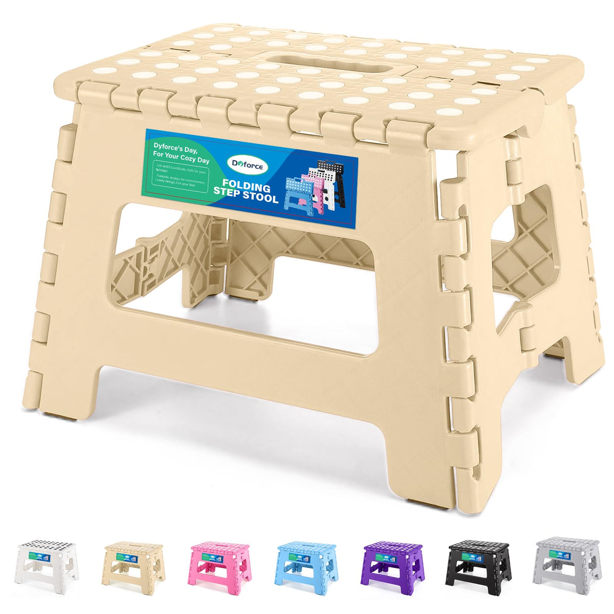 Dyforce Kids Step Stool 9 Inch, 300lbs Folding Step Stool for Toddler, 9inch, Khahi
