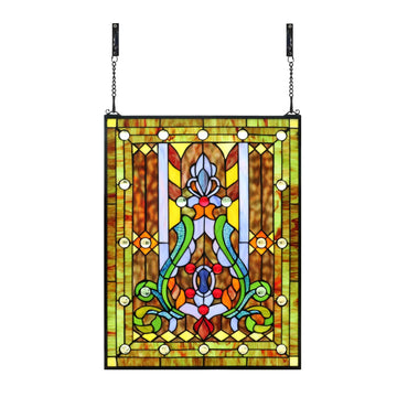 YonLouky Large Stained Glass Window Hanging 18.9"×24.8", 100% Real Flower Stained Glass Panel for Home Decor?YLK013?