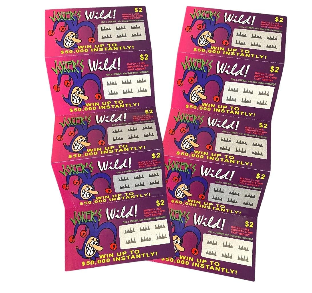 $50,000 Fake Lottery Tickets-Jokers Wild (Pack 20)-Each One is a Pretend Winner. Prank Lottery Ticket Scratch Cards Hilarious Fine Print They Look Real, Gag Gift Pranks. Boletos de Lotería Falsos
