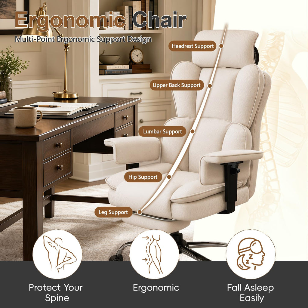 Xuegw Big and Tall Office Chair, Heavy Duty Executive Office Desk Chair Adjustable Armrests and Footrest, Pu Leather Computer Chair for Work
