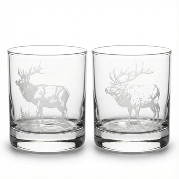 Signa Glassware Badger N Bow Elk Wildlife Sand Carved Whiskey Glasses Set of 2