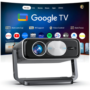 Smart 4K Projector [Bundled with Google TV Stick] with WiFi and Bluetooth, 3000ANSI, Auto Lens Cap, Portable Outdoor Movie Projector with Built-in Apps Auto Focus for Ceiling/Home Theater/Bedroom