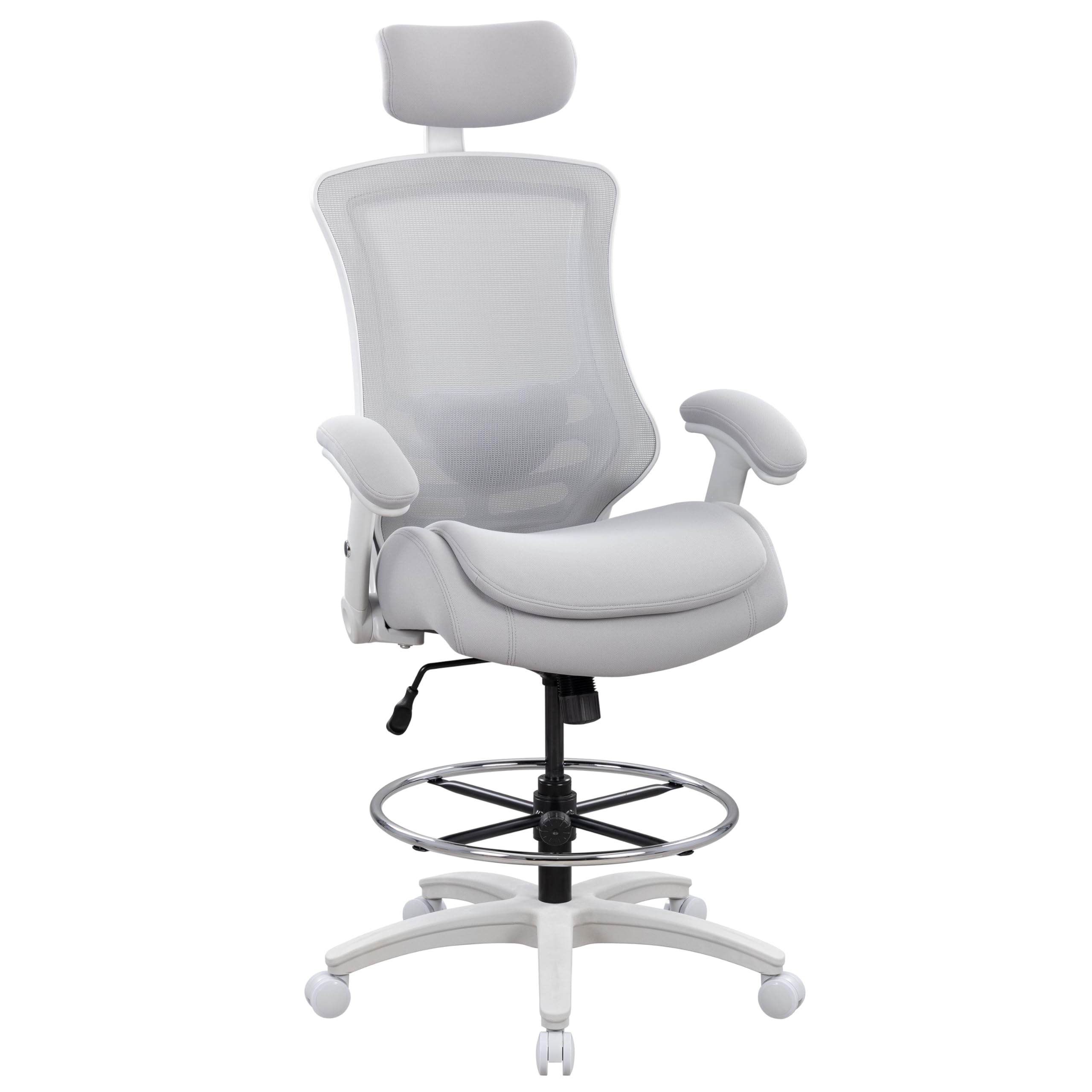 Boliss Ergonomic Drafting Chair High Back for Standing Desk-grey, Grey Frame Grey Mesh