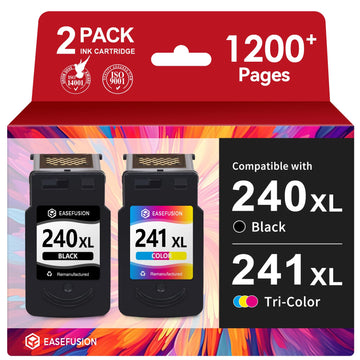 EaseFusion 240XL 241XL Ink Cartridge Replacement for Canon Printer Ink 240 241 PG-240XL CL-241XL Combo Pack Compatible with PIXMA MG3620 MG3600 TS5120 MX452 MG3220 MG3520 Printer PG-240 CL-241