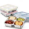 3 Pack Stainless Steel 4 Compartment Snack Containers with Lids, Reusable Divided Lunch & Food Storage Containers for Work, Travel (Pink, Yellow, Blue)