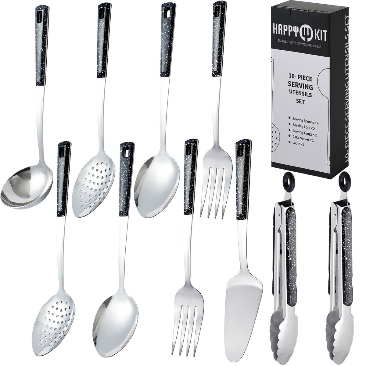 Stainless Steel Metal Serving Utensils - Set of Serving Spoons,Slotted Spoons, and Serving Tongs.serving fork,cake server