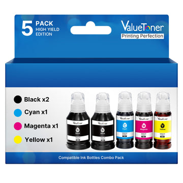 Replacement for Epson 502 Ink Refill Bottles Remanufactured for 502 Ink High Capacity 5 Bottles for Ecotank ET-2850 ET-3830 ET-3850 ET-2760 ET-3760 ET-15000 ET-4760 ET2750 ET-3710 ET-3750 (2BK,C,M,Y)