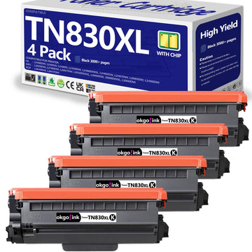 Compatible TN830XL TN830 Toner Cartridge Replacement for Brother TN-830XL TN-830 XL TN830xl/v Toner with DCP-L2640DW HL-L2460DW HL-L2480DW HL-L2400D HL-L2405W MFC-L2820DW Printer ,4 Pack Black