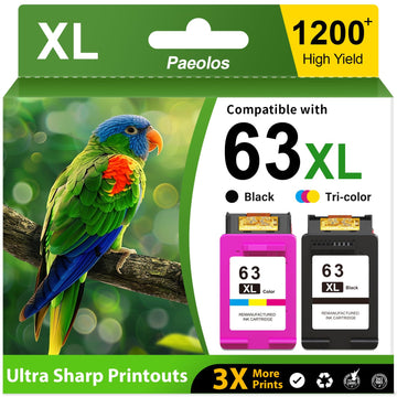 63XL Ink Cartridges Black and Color Combo Pack Replacement for HP Ink 63 XL 63XL for HP Envy 4520 4512 4510 OfficeJet 4650 5258 5255 3830 5200 4655 4652 DeskJet 3630 2132 1112 Printers Ink 63 (2-Pack)
