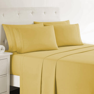 Clara Clark Queen Sheets, 6 Piece Set - Hotel Luxury Sheets for Queen Size Bed, Super Soft Bedding Set, Yellow