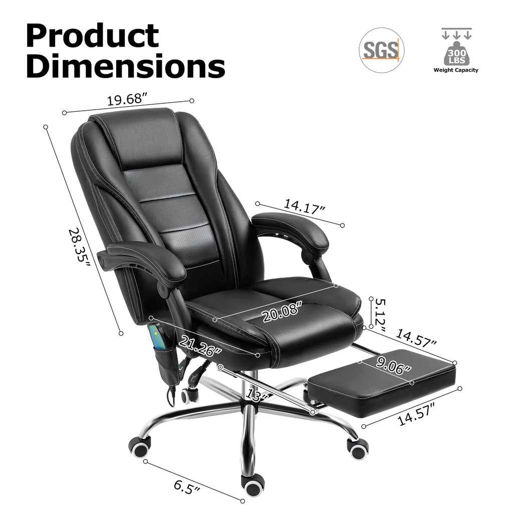 Tonghuas Massage Office Chair with Foot Rest Vibration and Heating, 90-130° Reclining Desk Chair, Ergonomic Reclining Computer Gaming Leather