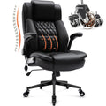 Large High Back Office Chair - Adjustable Lumbar Support Flip Up Arms Heavy Duty Quiet Wheels Metal Base Breathable Bonded Leather Ergonomic